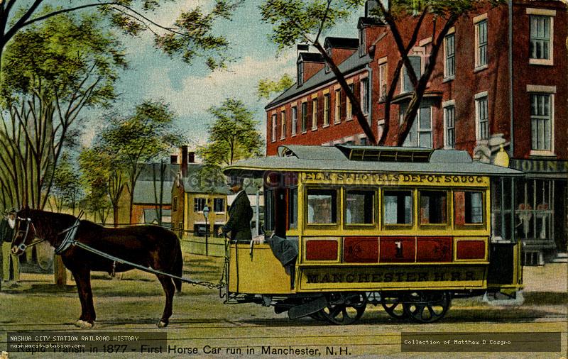 Postcard: Rapid Transit in 1877 - First Horse Car run in Manchester, New Hampshire